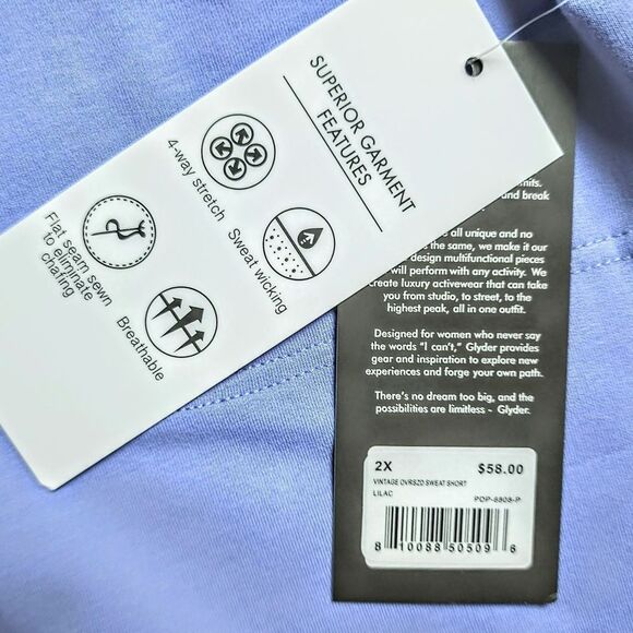 NEW Glyder Oversized Cotton Blend Shorts Lilac 2X - Picture 10 of 13